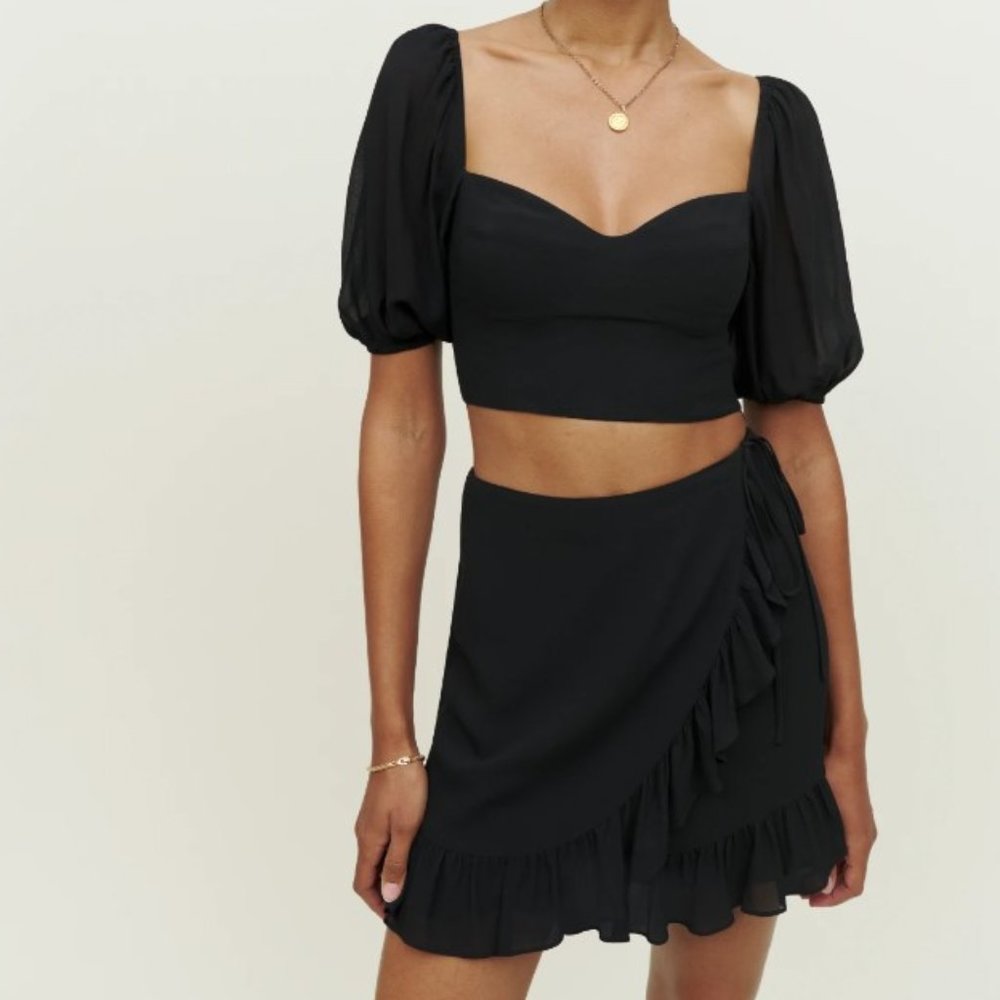 NWT Reformation Sinead Two Piece set black wrap skirt